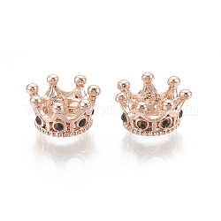 Abalorios europeos de aleación, Abalorios de grande agujero, con diamante de imitación, corona, jet, oro rosa, 11.5x6mm, agujero: 5 mm