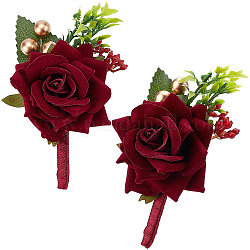 Craspire dasilk 2 Uds flor rosa broche de seda con plástico, broche de flor de imitación para boda, decoraciones de fiesta, de color rojo oscuro, 109x78x45mm, pin: 0.7 mm