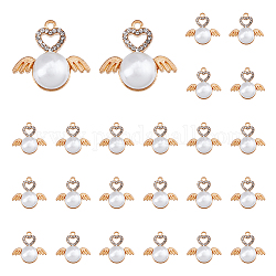 Pendenti di strass in lega dicosmetici 40 pz, con perla in plastica imitazione abs, cuore e l'ala, oro, 24x25.5x12mm, Foro: 1.5 mm