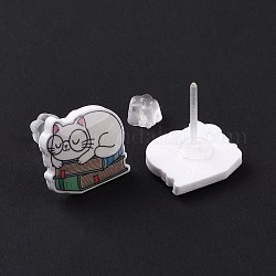 Boucles d'oreilles chat en acrylique avec épingles en plastique pour femmes, blanc, 12x14mm, pin: 1 mm