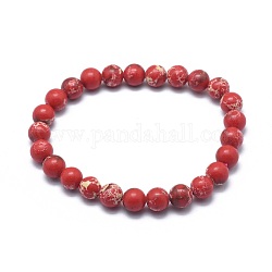 Stretcharmbänder aus synthetischem Regalitperlen, Runde, gefärbt, rot, 2 Zoll ~ 2-1/8 Zoll (5.2~5.5 cm), Perle: 10 mm