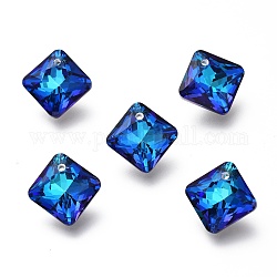 Colgantes de cristal de rhinestone, espalda plateada, facetados, Cuadrado / rombo, azul bermudas, 11.5x11.5x5mm, agujero: 1.2 mm