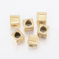 Granos del europeo del agujero grande de la letra del 304 acero inoxidable, agujero horizontal, cubo con letter.l, dorado, 8x8x8mm, agujero: 5 mm