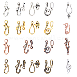 PandaHall 120 Sets 15 Styles S Hook Ring Toggle Clasps Tibetan Style Hook and Eye Clasps Hook Eye Toggle Cord Rope End Clasps Connector Beads for Necklace Bracelet Jewelry Making