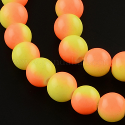 Chapelets de perles en verre peint au four bicolores, ronde, jaune, 8mm, Trou: 1.3~1.6mm, Environ 104 pcs/chapelet, 32.7 pouce
