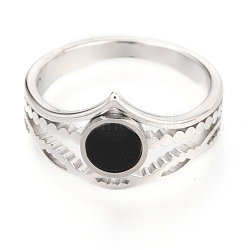 Anillos de dedo de 304 acero inoxidable, con resina, plano y redondo, negro, color acero inoxidable, nosotros tamaño 7, diámetro interior: 17 mm