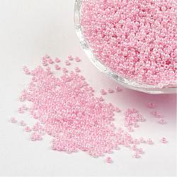 12/0 Grade A Ceylon Round Glass Seed Beads, Pink, 2x1.5mm, Hole: 0.5mm, about 5000pcs/50g