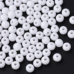 Perles acryliques opaques, ronde, blanc, 6x5mm, Trou: 1.8mm, environ 4400 pcs/500 g