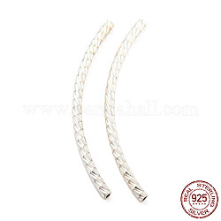 925 Sterling Silver Tube Beads, Diamond Cut, Curved Tube, Silver, 31x7x1.5mm, Hole: 0.8mm