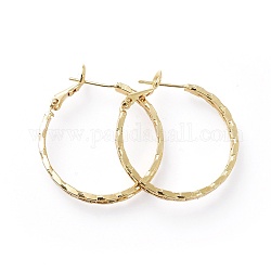Pendientes de aro de latón, con 925 broche de plata esterlina, forma de anillo con textura, dorado, 30x3mm, pin: 0.7 mm