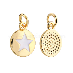 Benecreat Messing Emaille Charms, mit Ringe springen, langlebig plattiert, flach rund mit Stern, echtes 18k vergoldet, 12.5x10x2 mm, Bohrung: 3 mm, 10 Stück / Karton