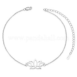 Bracelets de cheville à maillons en argent sterling plaqué rhodium shegrace, avec la chaîne de câble, lotus, platine, 925 pouce (8-1/4 cm)