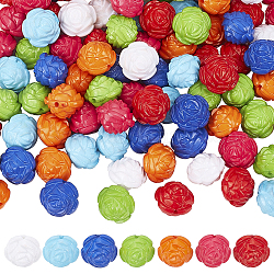 Perles acryliques opaques globleland, fleur, couleur mixte, 16x16mm, Trou: 1.8mm, 7colors, 15 pcs / couleur, 105 pièces / kit