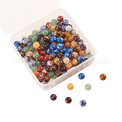 140 pièces 7 ensembles de perles rondes de pierres précieuses mélangées naturelles de style, couleur mixte, 8mm, Trou: 1mm, 20 pièces / style