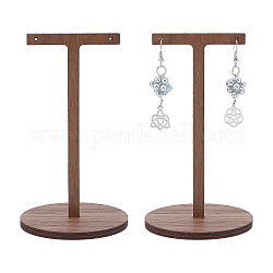 FINGERINSPIRE 2 Set T-Shape Walnut Wood Earrings Display Stand 12cm High 2 Holes Wood Earrings Display Holder Earrings Organizer for Jewellery Exhibitions, Retail Shops, Photographic Props