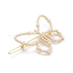 Haarspangen aus Legierung, mit Kunststoff-Perlen, Schmetterling, Licht Gold, 64x48x7.5 mm