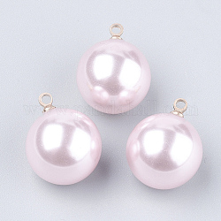Perle di perle imitazione plastica abs ecologica, con accessori di ottone, tondo, oro, roso, 16x12mm, Foro: 1.5 mm