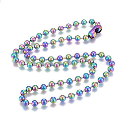 304 Stainless Steel Ball Chain Necklaces, with Ball Chain Connectors, Rainbow Color, 24.02 inch(61cm), Beads: 6mm