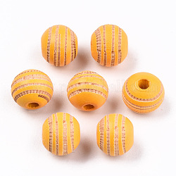 Cuentas de madera natural pintada, patrón grabado con láser, redondo con rayas de cebra, naranja, 10x8.5mm, agujero: 2.5 mm