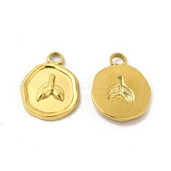 Ion Plating(IP) 
304 Stainless Steel Pendants, Flat Round with Fishtail Charm, Real 18K Gold Plated, 16.5x13x2mm, Hole: 2mm