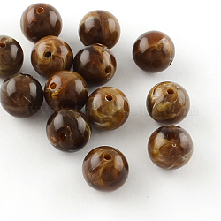 Piedras preciosas abalorios de imitación de acrílico redonda, coco marrón, 8mm, agujero: 2 mm