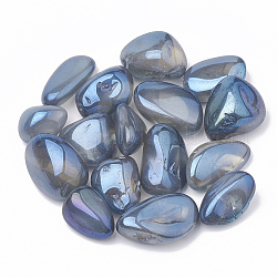 Placage sous vide perles de cristal de quartz naturel, pierre roulée, pas de trous / non percés, pépites, bleuet, 15~35x9~25x6~25mm, environ130 pcs / 1000 g.