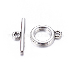 Fermoirs T en alliage , sans cadmium et sans plomb, argent antique, anneau: environ 14x11x2 mm, Trou: 2mm, bar: 19x5.5x2 mm, Trou: 2mm