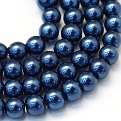 Cottura dipinto di perle di vetro perlato fili di perline rotondo, Blue Marine, 4~5mm, Foro: 1 mm, circa 210pcs/filo, 31.4 pollice