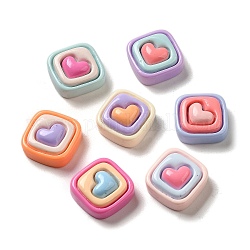 Cabochons décodés en résine de dessin animé opaque pour la Saint-Valentin, losange avec le coeur, couleur mixte, 15.5x16x6.5mm