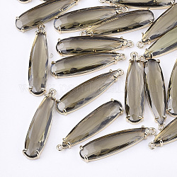 Colgantes de cristal transparente, con fornituras de latón, facetados, lágrima, la luz de oro, oliva, 32x8x4mm, agujero: 1.2 mm