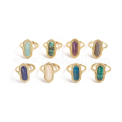 Adjustable Natural Mixed Gemstone Finger Rings, with Golden Plated Brass Findings, Oval, Golden,  Inner Diameter: 17.4mm