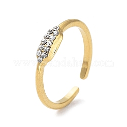 Anello con polsino aperto esagonale in strass di cristallo, 304 anello da dito in acciaio inossidabile, vero placcato oro 18k, misura degli stati uniti 7 (17.3mm)