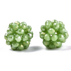 Runde gewebte Perlen aus undurchsichtigem Glas, Cluster-Perlen, ab Farbe plattiert, facettiert, gelb-grün, 12~13 mm, Bohrung: 1.5 mm, Perlen: 3.5x2.5 mm