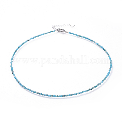 Colliers de perles d'apatite naturelle, avec fermoir mousquetons en 304 acier inoxydable et chaînes d'extension en laiton, facette, 15.8 pouce (40.2 cm)