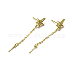 Accessoires de clous d'oreilles en 925 argent sterling, avec zircons, pour la moitié de perles percées, étoiles du nord, clair, or, 46x10.5mm, pin: 0.6 mm