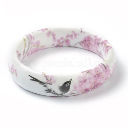 Bracelets en porcelaine imprimés pour femmes à la mode, motif de fleur, rose, diamètre intérieur: 2-3/8 pouce (5.9 cm)