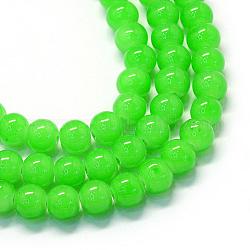 Hornear pintado imitación jade vidrio redondo bolas de cuentas, verde lima, 8.5~9mm, agujero: 1.5 mm, aproximamente 105 pcs / cadena, 31.8 pulgada