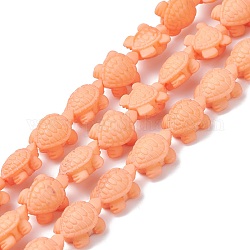 Fili di perline corallo sintetico , tinto, tartaruga, arancione, 15x12x7mm, Foro: 2 mm, circa 22pcs/filo, 11.5 pollice