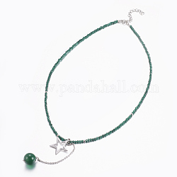 Collane con ciondoli in giada natura malaysia, con accessori di ottone, stella, 14.5 pollice (37 cm), perline: 2 mm