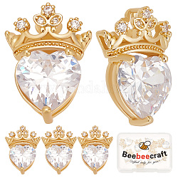 Beebeecraft 8 unids/caja amuletos de corazón de circonia cúbica 18k chapado en oro corona de latón colgante de corazón superior para el día de San Valentín diy pendiente collar pulsera