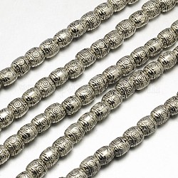Stile tibetano fili di perline lega barile, piombo & cadimo libero, argento antico, 6x6mm, Foro: 2 mm, circa 34pcs/filo, 8 pollice
