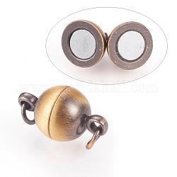 Fermoirs magnétiques en laiton avec passants, ronde, bronze antique brossé, 14x8mm, Trou: 3mm