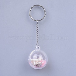 Llavero de bola de plástico concha y lentejuelas, con 316 llavero de acero inoxidable quirúrgico, rosa, 97mm