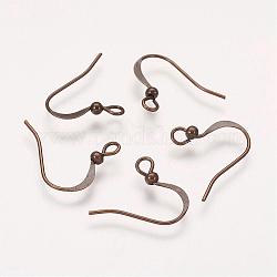 Brass French Earring Hooks, Flat Earring Hooks, with Beads and Horizontal Loop, Lead Free & Nickel Free, Antique Bronze, 15mm, Hole: 2mm
