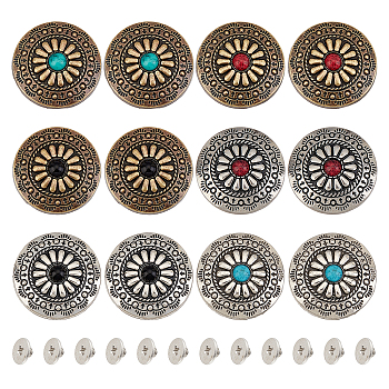 GORGECRAFT 12Pcs 30mm Screw Back Buttons Concho Screw Back 6 Colors Replacement Vintage Western Style Turquoise Round Flower Buds Buttons for DIY Leather Craft Fabrics Sewing Bags Decoration FIND-GF0002-24