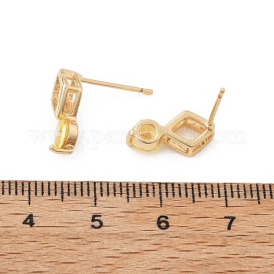 Серьги-гвоздики в форме ромба и плоского круглого кубического циркония из латуни с микропаве для женщин EJEW-G428-20G-01-1