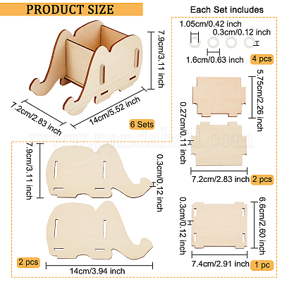 Съемные деревянные держатели для мобильных телефонов в форме слона&nbsp;LS-DIY-WH0297-40-1