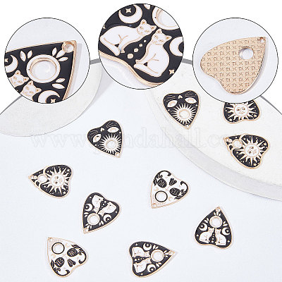 SUNNYCLUE 1 Box 24pcs Tarot Charms Ouijas Board Charms Planchette Charm Sun Enamel Alloy Charm Cat Yes No Ouijas Charms Fortune