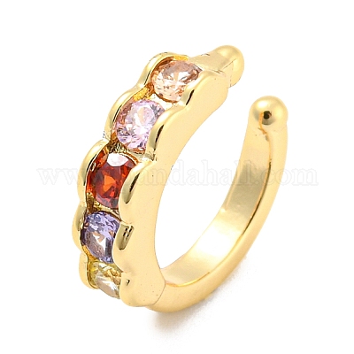 Серьги-каффы из настоящей позолоченной латуни 14 карат с фианитами&nbsp;LS-EJEW-M232-01F-G-1