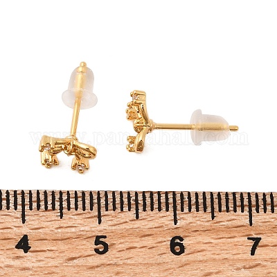 Серьги-гвоздики с бантом из латуни с микропаве из прозрачных кубических цирконий EJEW-C158-14B-G-1